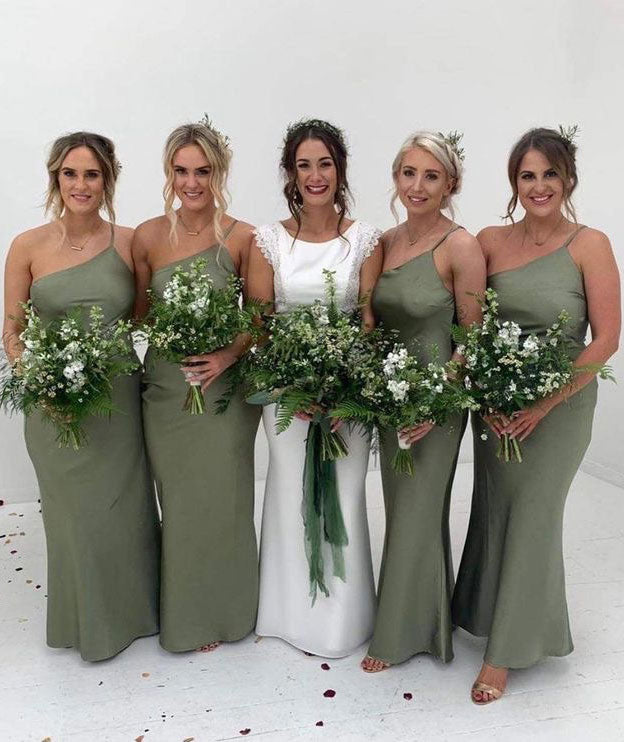 One Shoulder Olive Green Bridesmaid ...